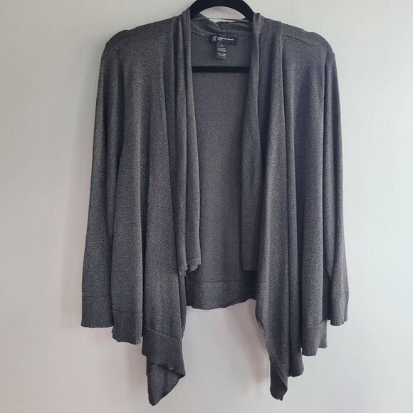 Silver grey open front long sleeved cardigan 3X flowy asymmetrical maximalist - Picture 1 of 7